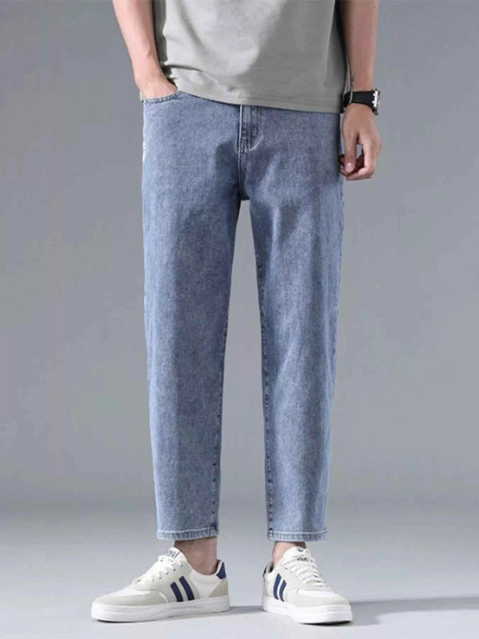 Men's Casual Straight-Leg Wash Jeans