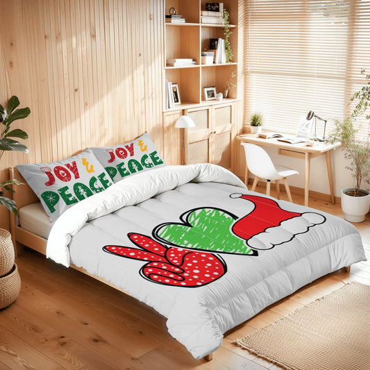 Holiday Comforter Set – Peace & Santa Queen Size Bedding