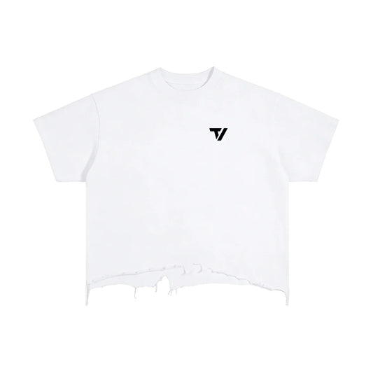 Women's Boxy Vintage Tee - Distressed Hem Short Sleeve Top - TeeVoke