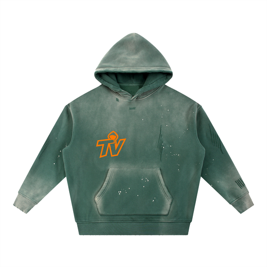 Women Vintage Washed Frayed Fleece Hoodie