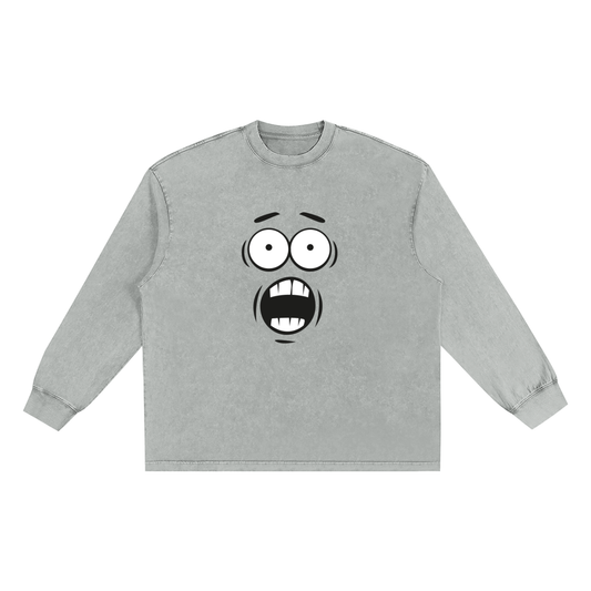 Men's Washed Cotton Long Sleeve Tee with Frayed Edges for Effortless Style