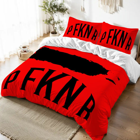 Queen Duvet Cover Set Puerto Rico Bedding Set Trendy Holiday Gift Red and Black