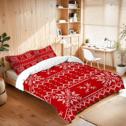 Festive Red Snowflake Bedding – Queen Size Comforter Set