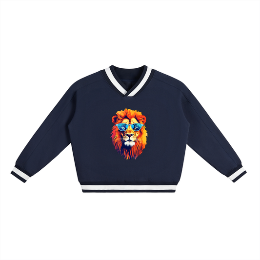 Women's Boxy V-Neck Sweatshirt with Contrast Collar for Stylish Comfort