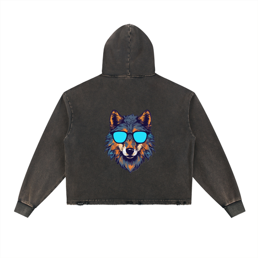 Women's Vintage Washed Frayed-Hem Hoodie - Stylish Women's Vintage Hoodie