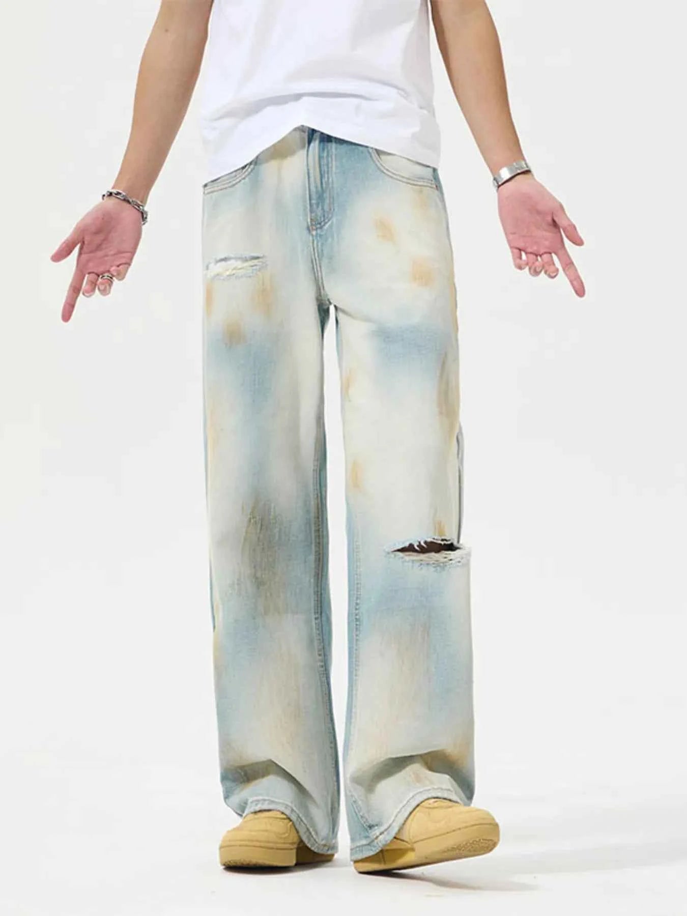 Men's Distressed Wide Leg Jeans