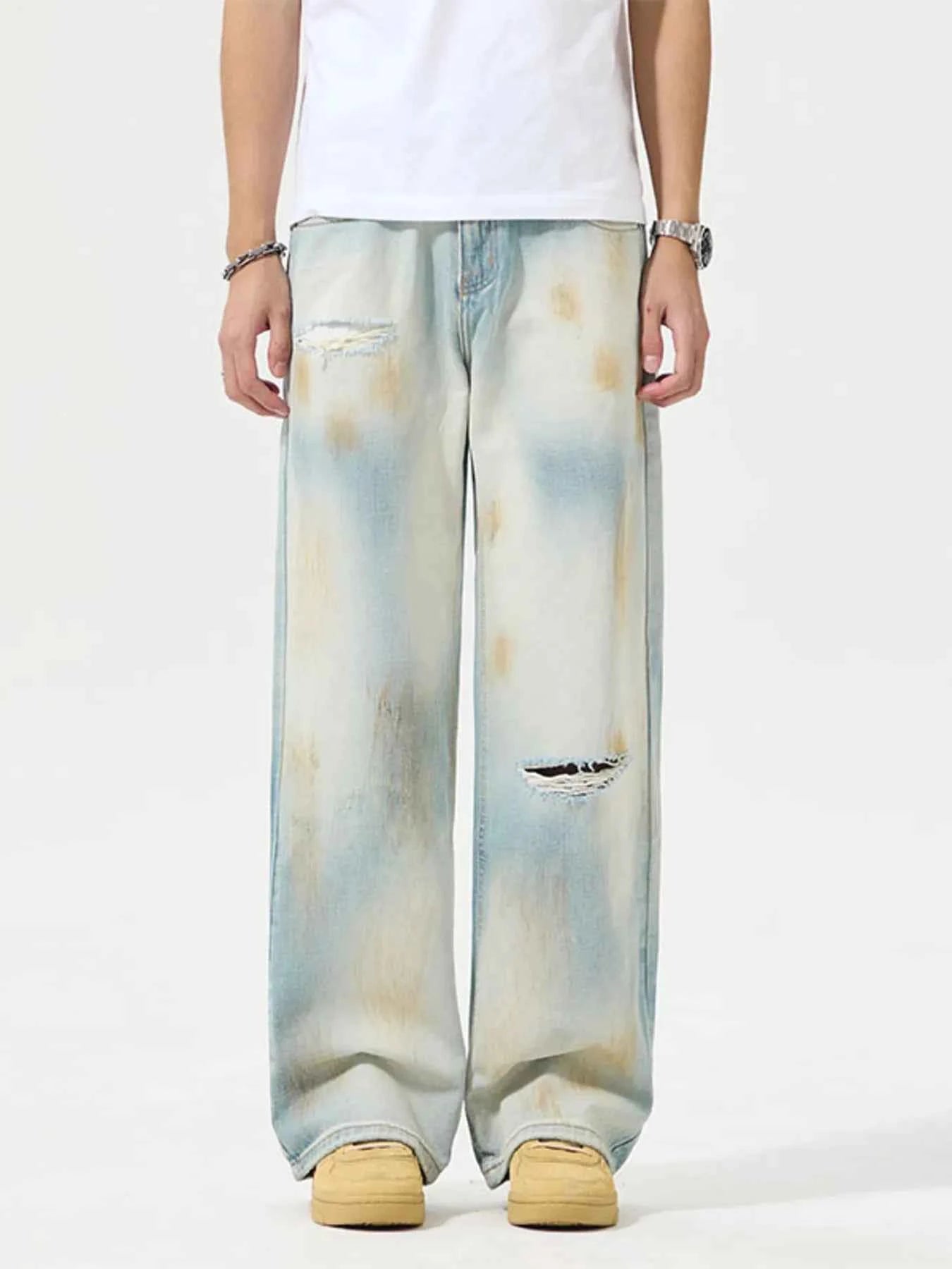 Men's Distressed Wide Leg Jeans