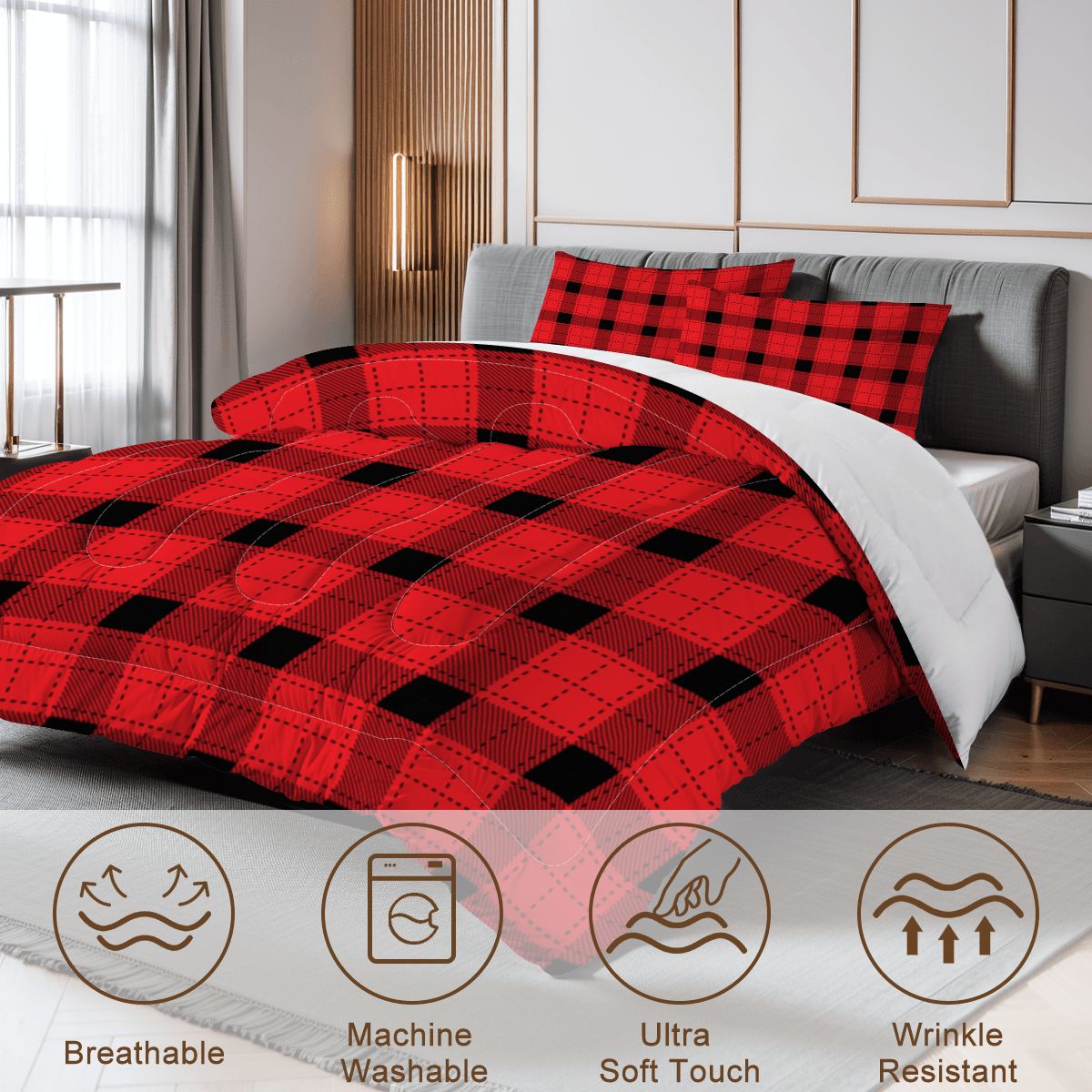 Checkerboard Queen Comforter Set – Festive Holiday Bedding