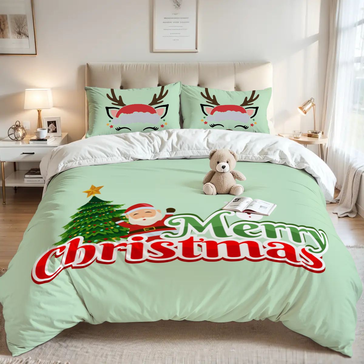 Colorful Christmas Tree Queen Duvet Cover Set – Festive Holiday Vibes