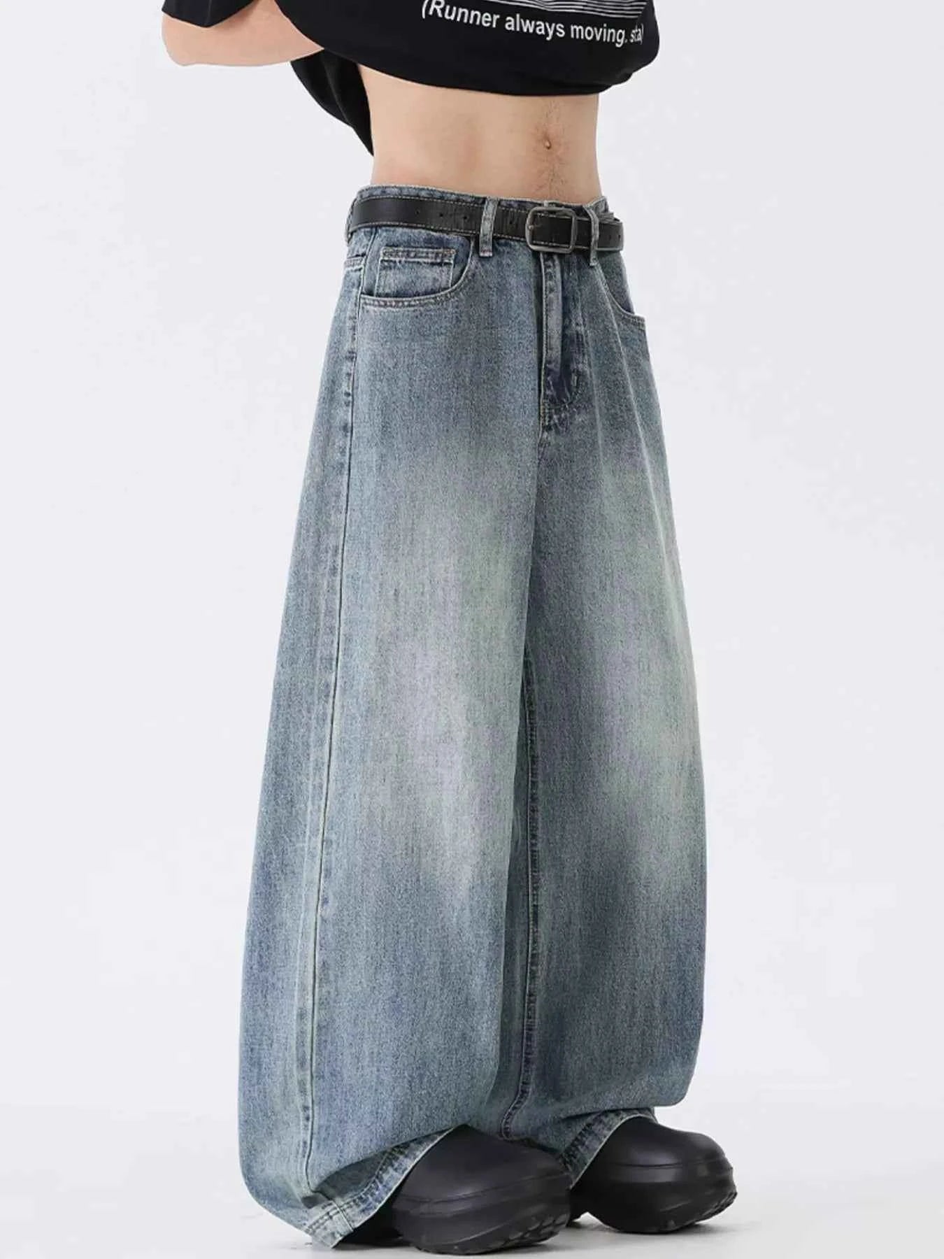 Men's Full Size Wide Leg Vintage Wash Jeans Plus Size