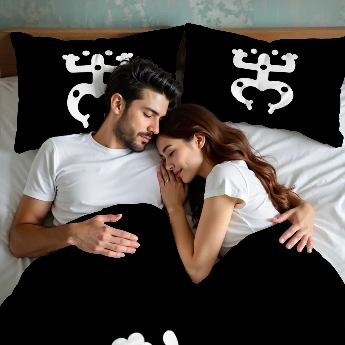 Taino Coquí Queen Duvet Cover Set – White & Black Puerto Rican Heritage Bedding