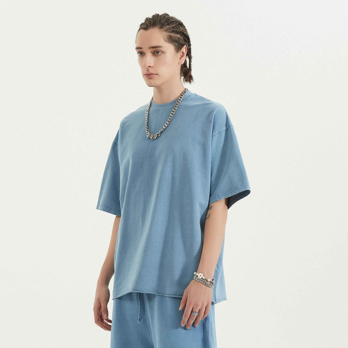 Unisex Faded Raw Hem Short Sleeves T-shirt