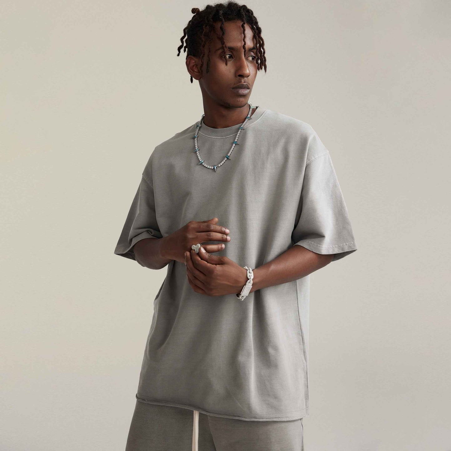 Unisex Faded Raw Hem Short Sleeves T-shirt