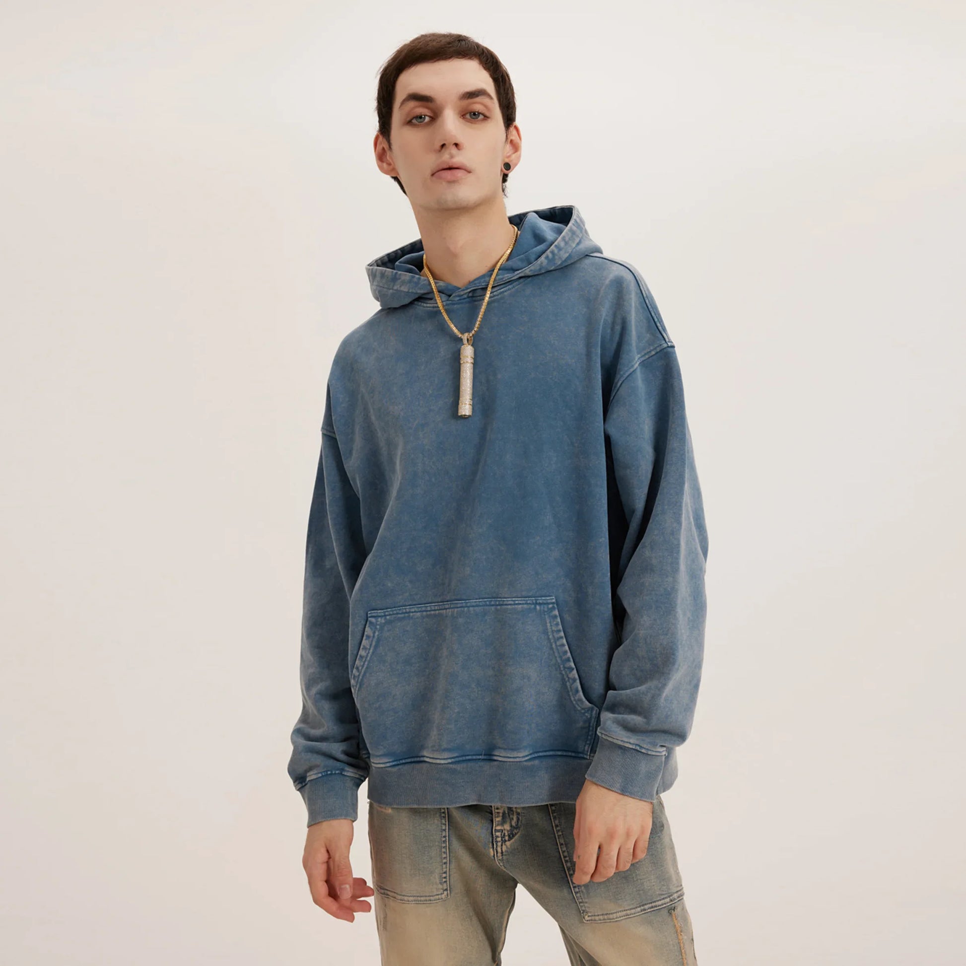Men's Oversized Relaxed Fit Hoodie - Vintage Washed Cotton Pullover - TeeVoke