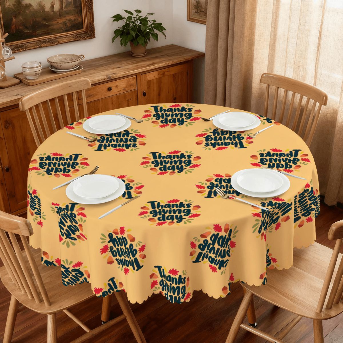 60 Inch Round Tablecloth with Wavy Edge