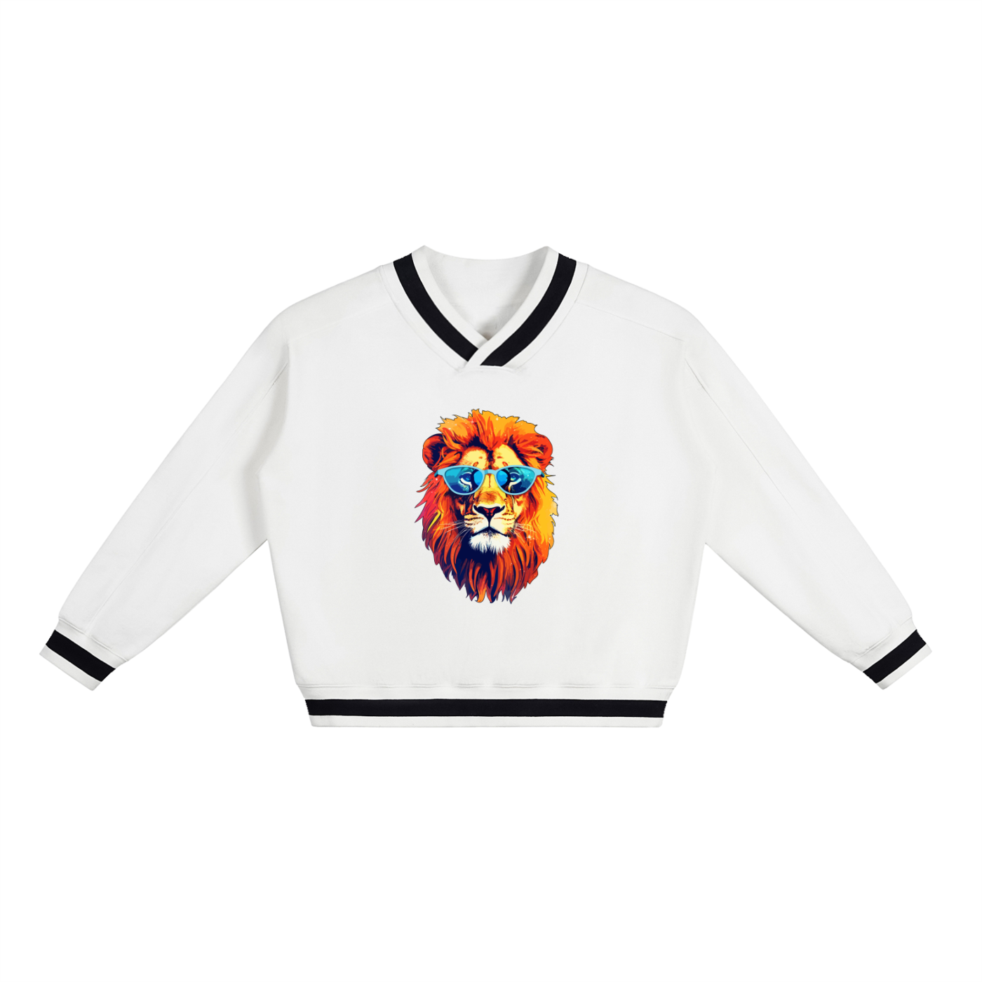 Women's Boxy V-Neck Sweatshirt with Contrast Collar for Stylish Comfort