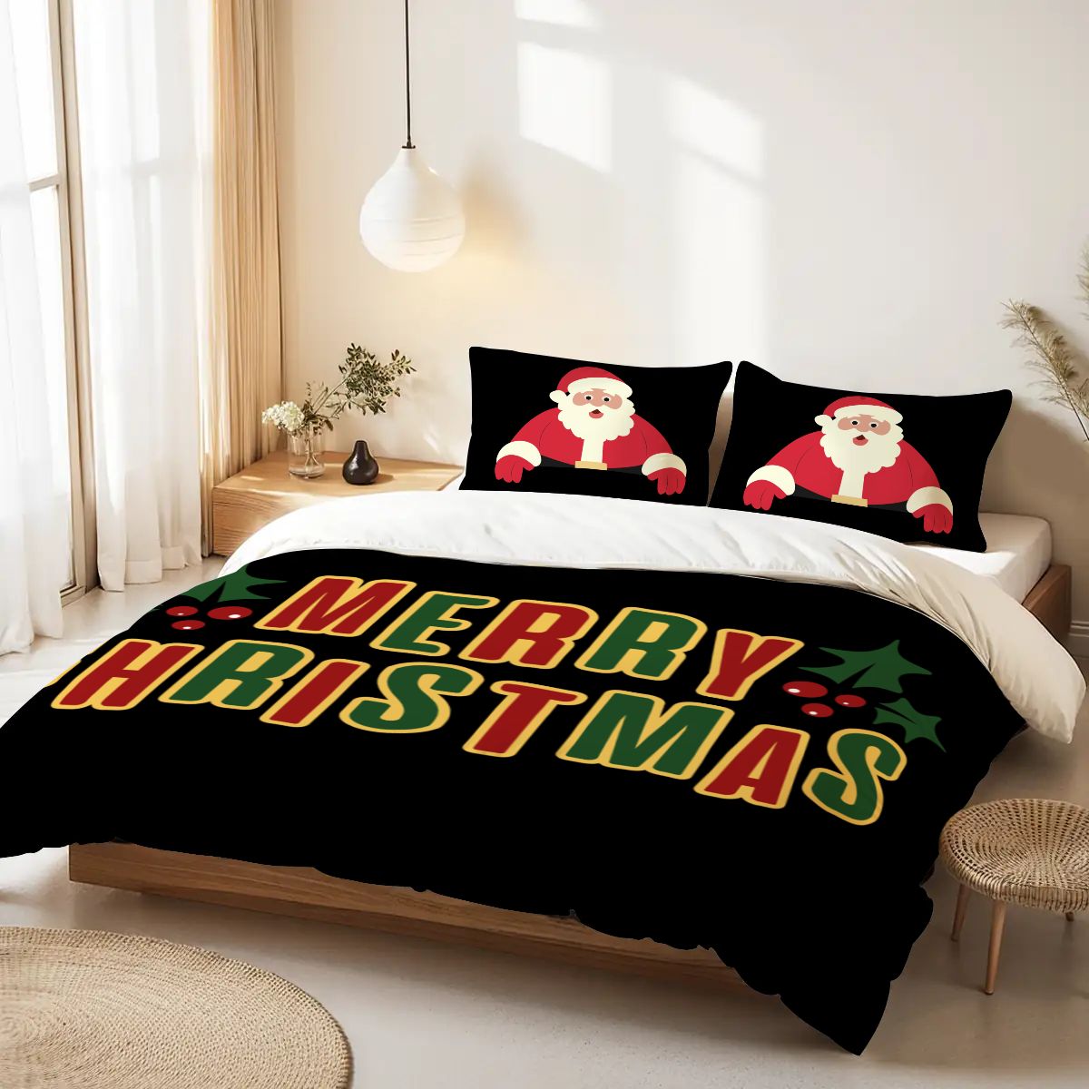 Colorful Christmas Tree Queen Duvet Cover Set – Festive Holiday Vibes