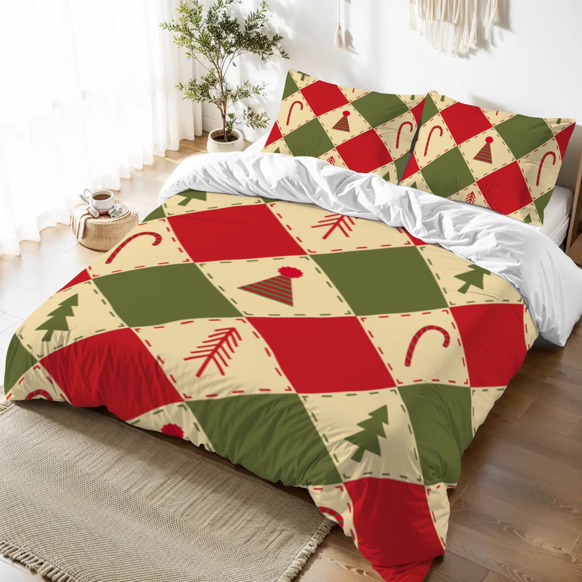 Colorful Christmas Tree Queen Duvet Cover Set – Festive Holiday Vibes