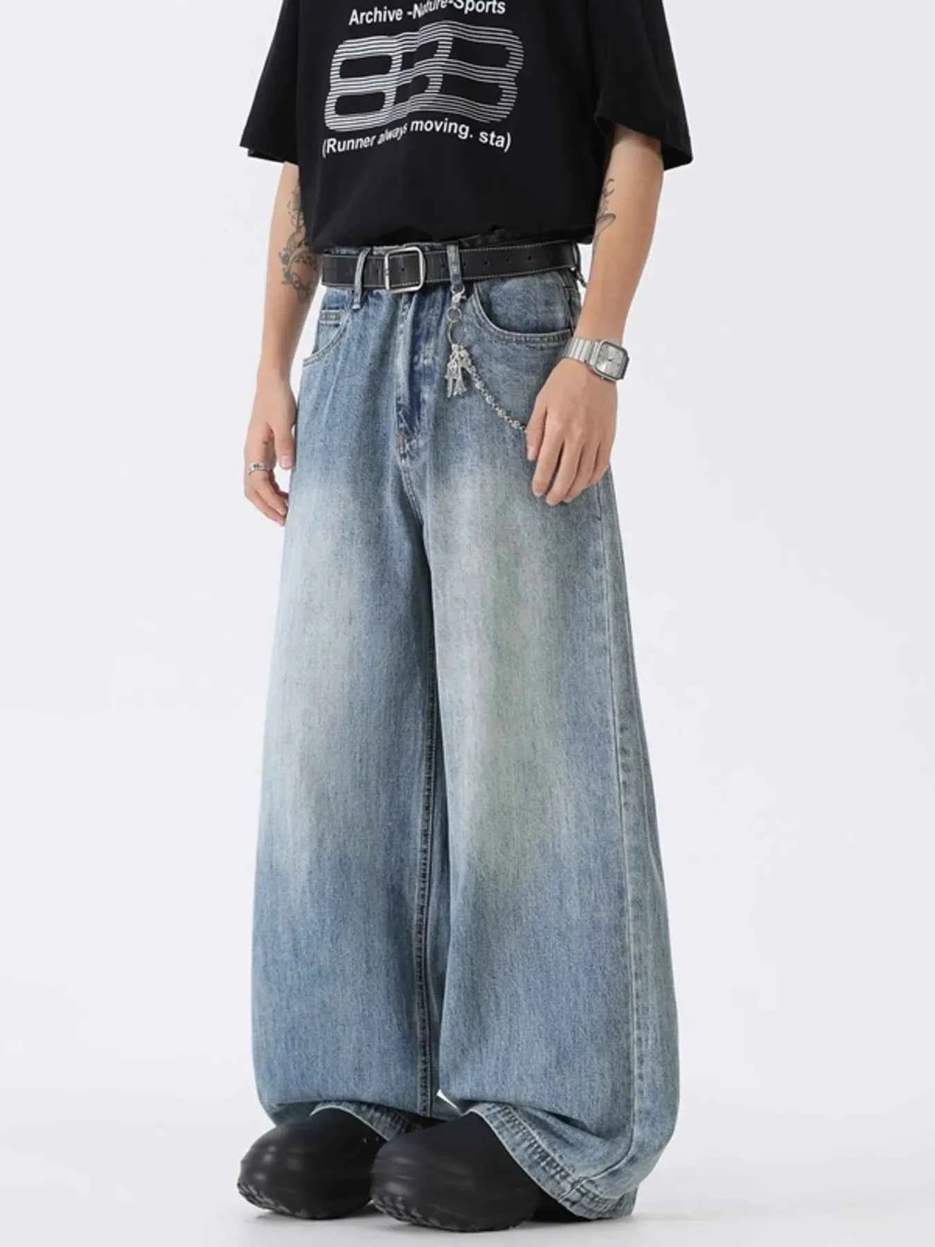 Men's Full Size Wide Leg Vintage Wash Jeans Plus Size