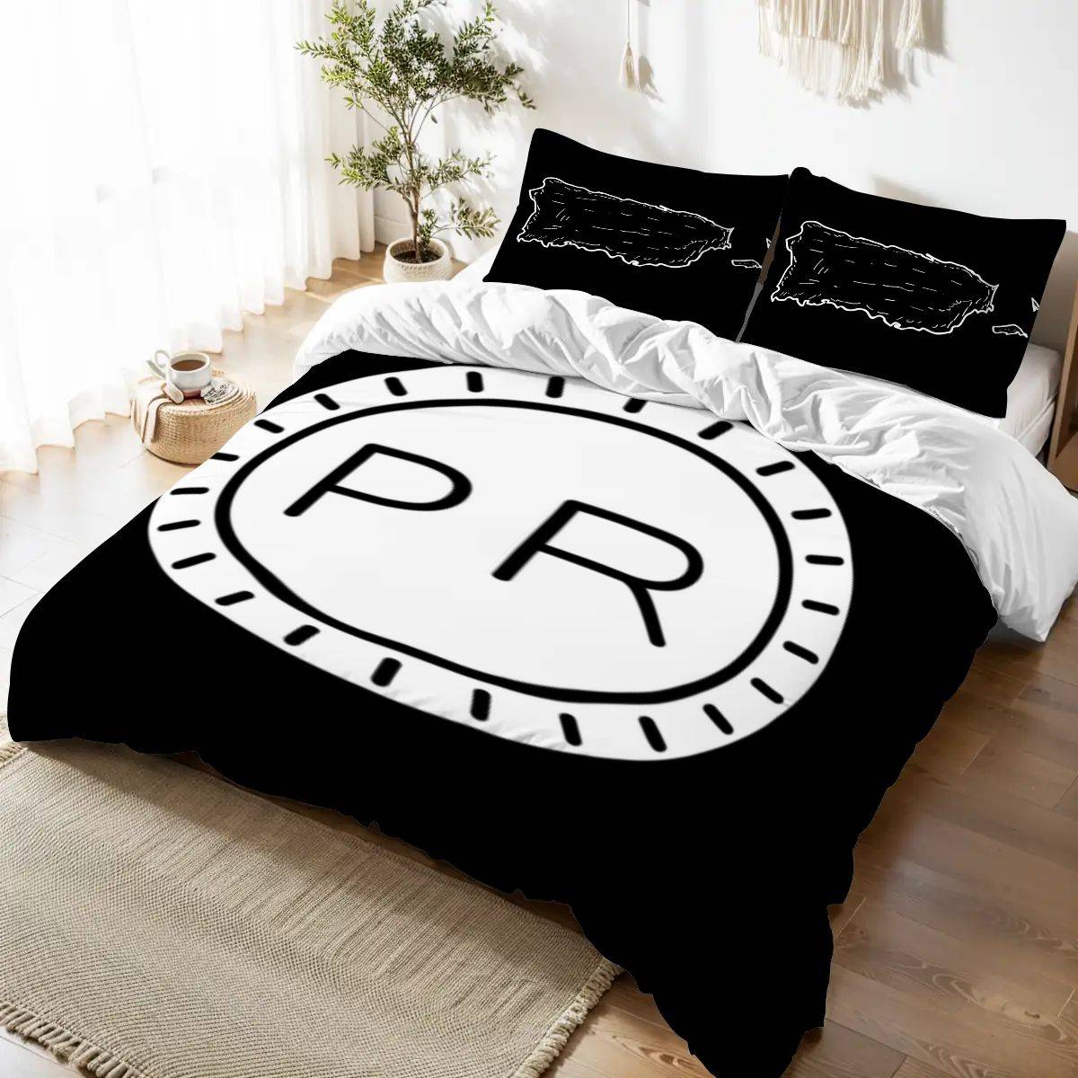 Minimalist Puerto Rican Bedding – Queen Duvet Cover in Black and White