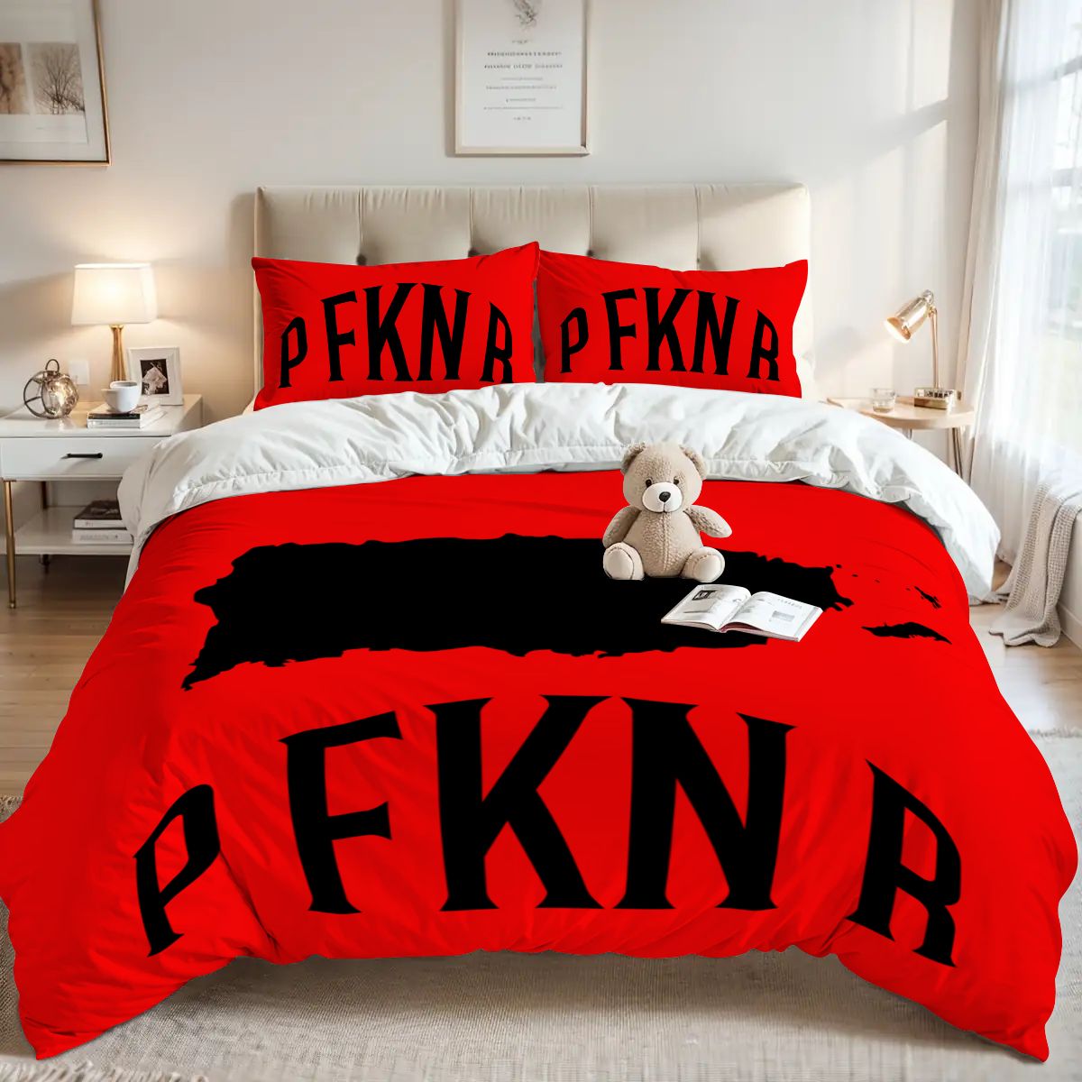 Queen Duvet Cover Set Puerto Rico Bedding Set Trendy Holiday Gift Red and Black