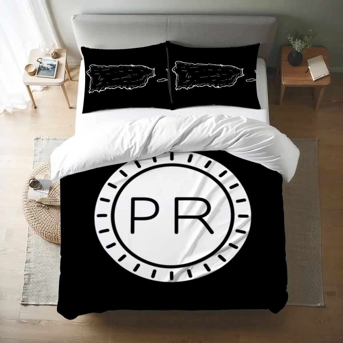 Minimalist Puerto Rican Bedding – Queen Duvet Cover in Black and White
