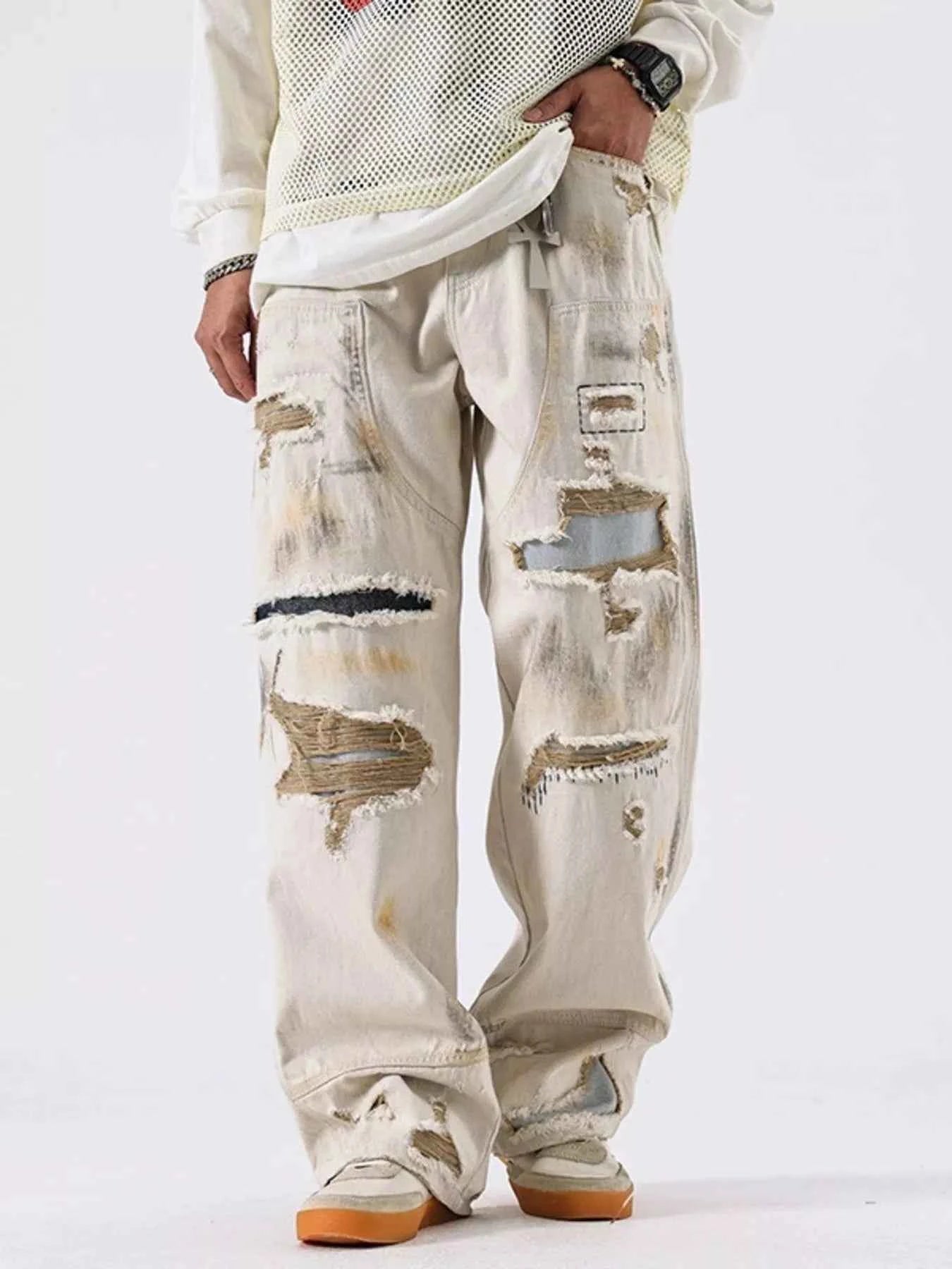Men's Distressed Wide Leg Jeans