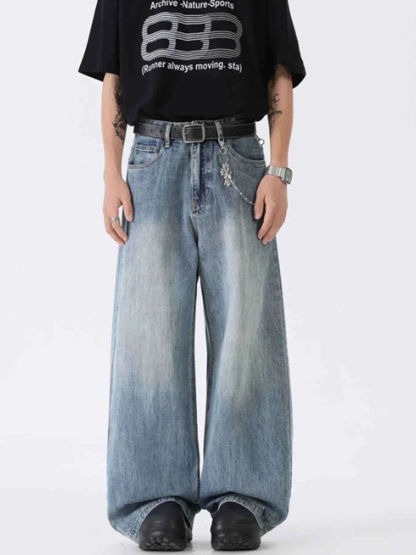 Men's Full Size Wide Leg Vintage Wash Jeans Plus Size