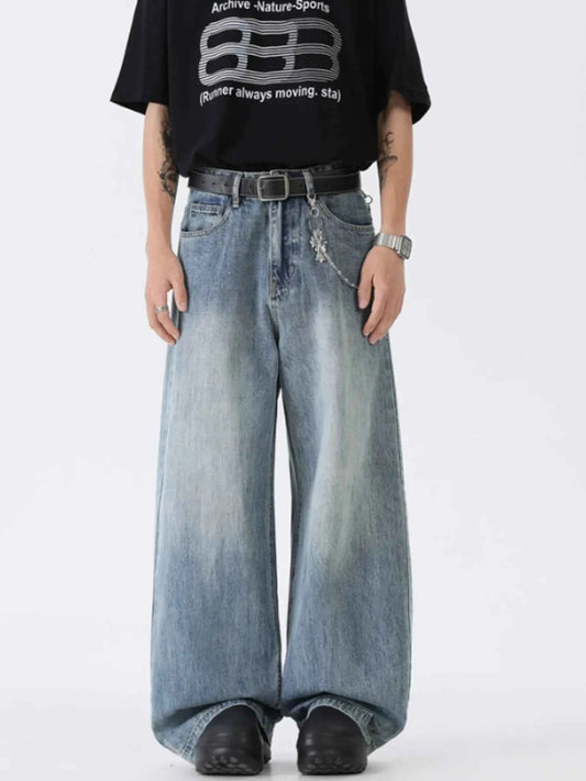 Men's Full Size Wide Leg Vintage Wash Jeans Plus Size