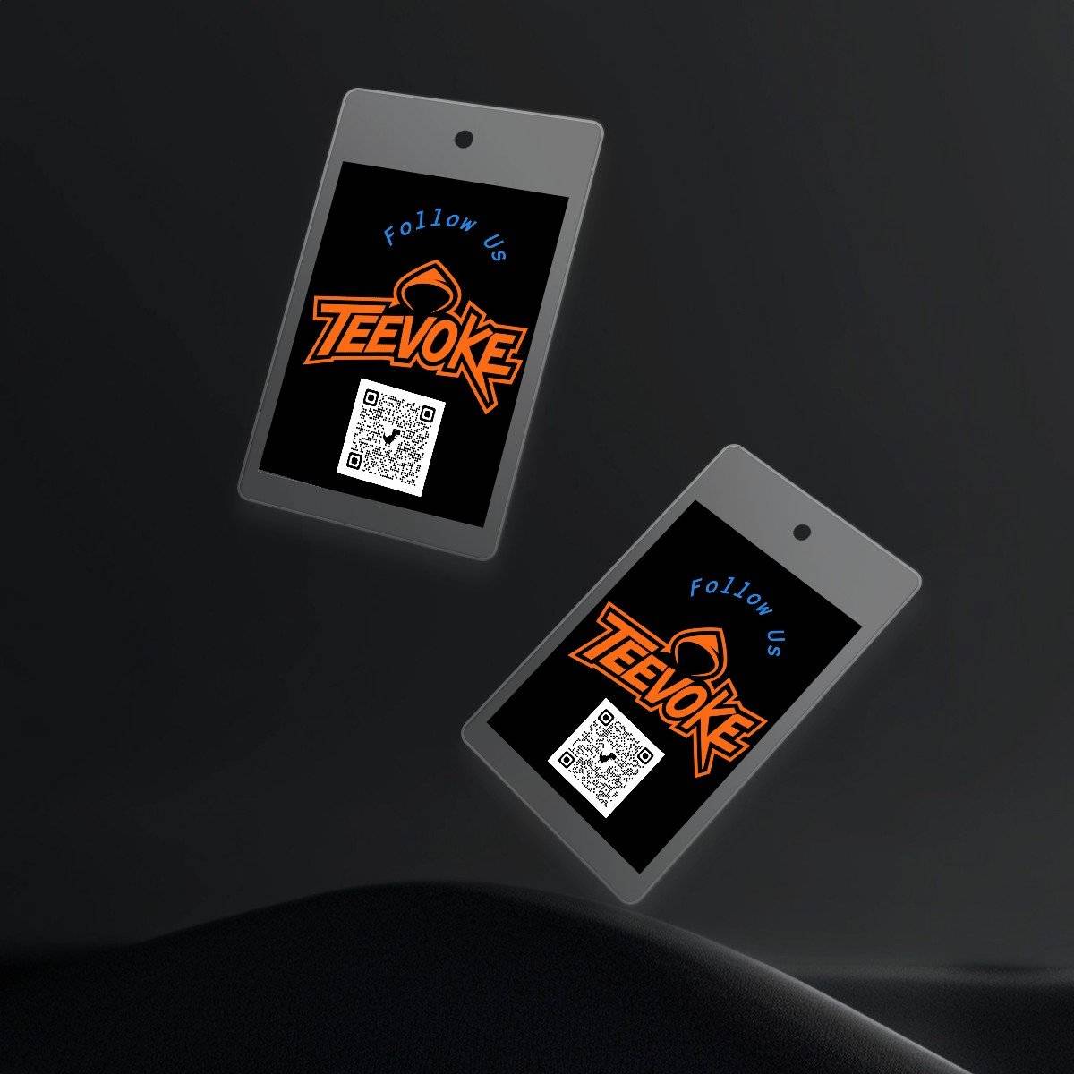 Teevoke product tags with QR code and logo for Puerto Rico duvet cover set. Sleek black design for brand identity.