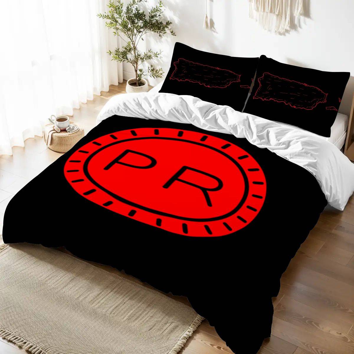 Puerto Rico Queen Duvet Cover Set – Black & Red Island Pride Bedding