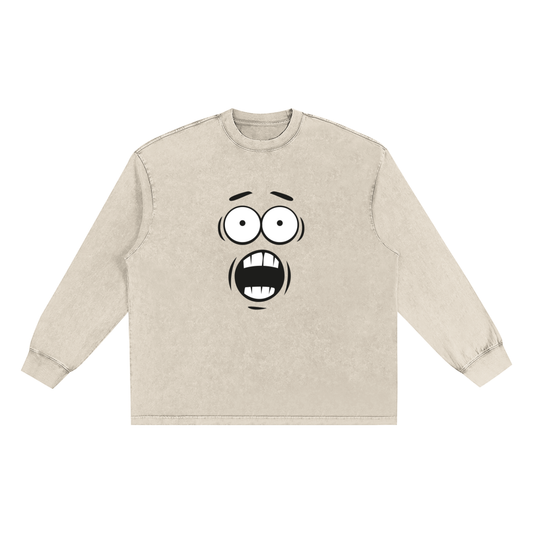 Men's Washed Cotton Long Sleeve Tee with Frayed Edges for Effortless Style