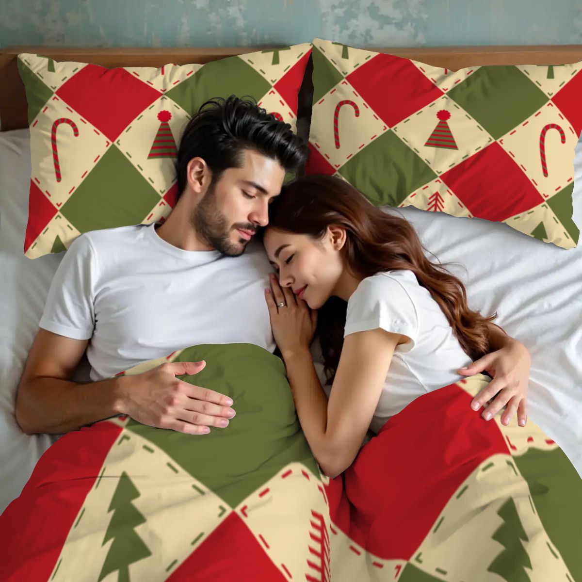 Colorful Christmas Tree Queen Duvet Cover Set – Festive Holiday Vibes