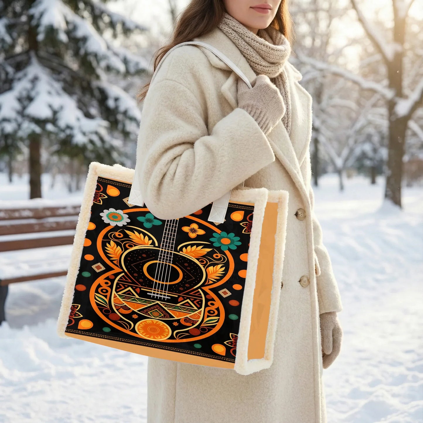 Fleece Binding Holographic Tote Bag - Durable PVC Shoulder Bag - TeeVoke