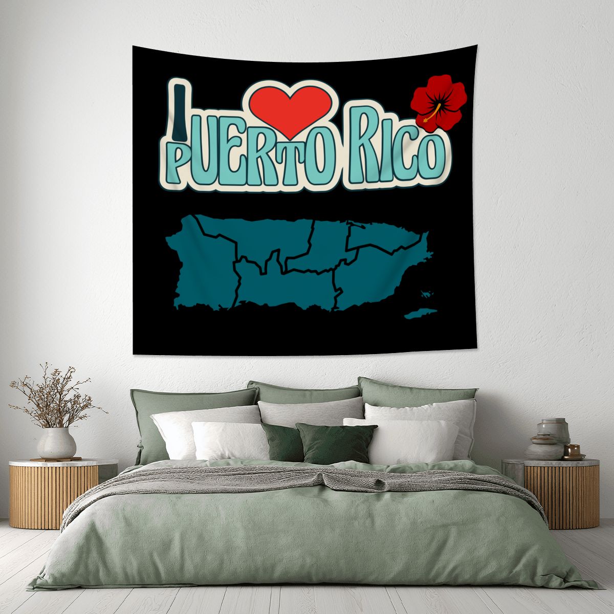 Wall Tapestry I love Puerto Rico With Puerto Rico Map Trendy Holiday Gift