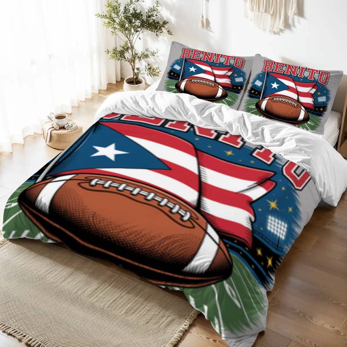 Queen Duvet Cover Set Benito Football Trendy Boys Room Gift Decor