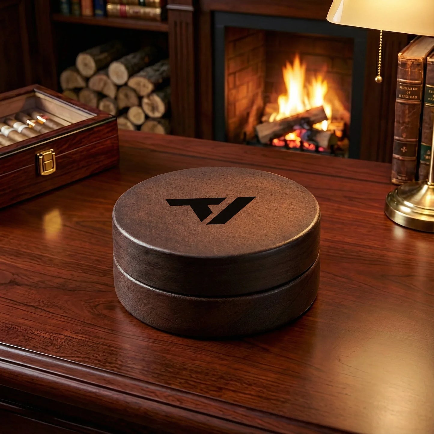 Classic Round Wooden Ashtray - Natural Wood with Metal Liner - TeeVoke