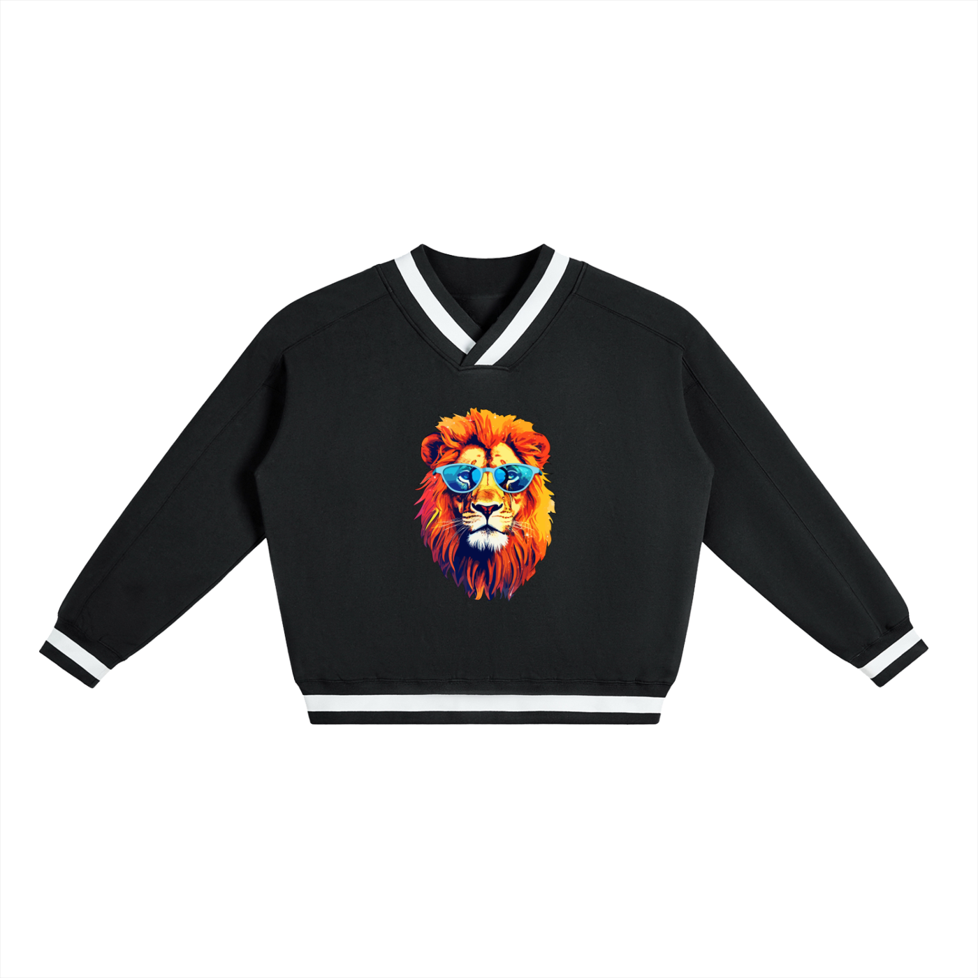 Women's Boxy V-Neck Sweatshirt with Contrast Collar for Stylish Comfort