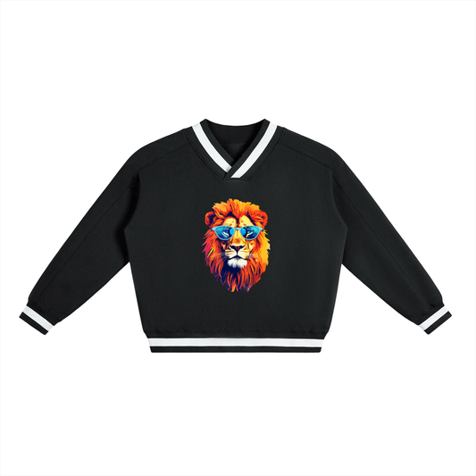 Women's Boxy V-Neck Sweatshirt with Contrast Collar for Stylish Comfort