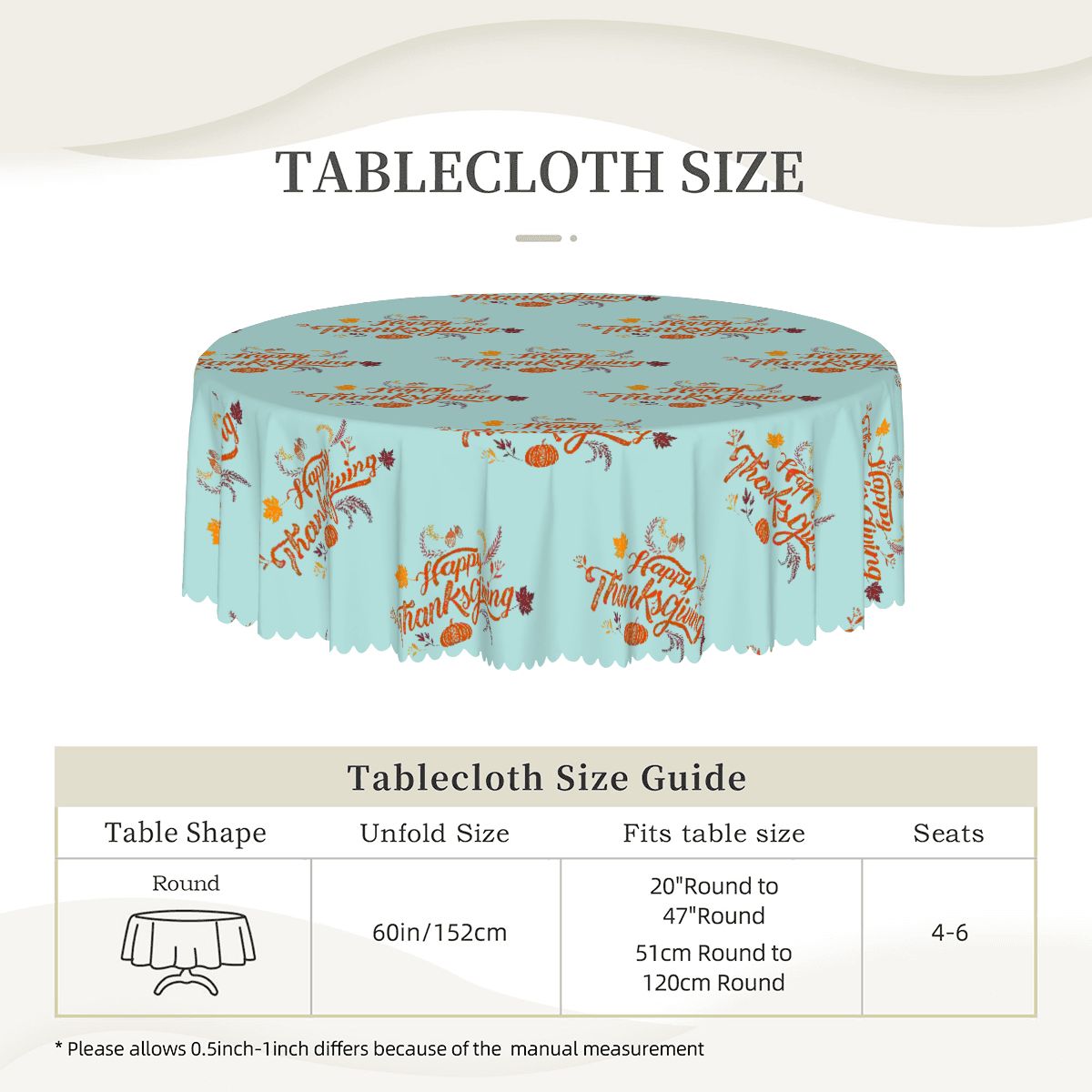 Round 60-Inch Tablecloth with Wavy Edge