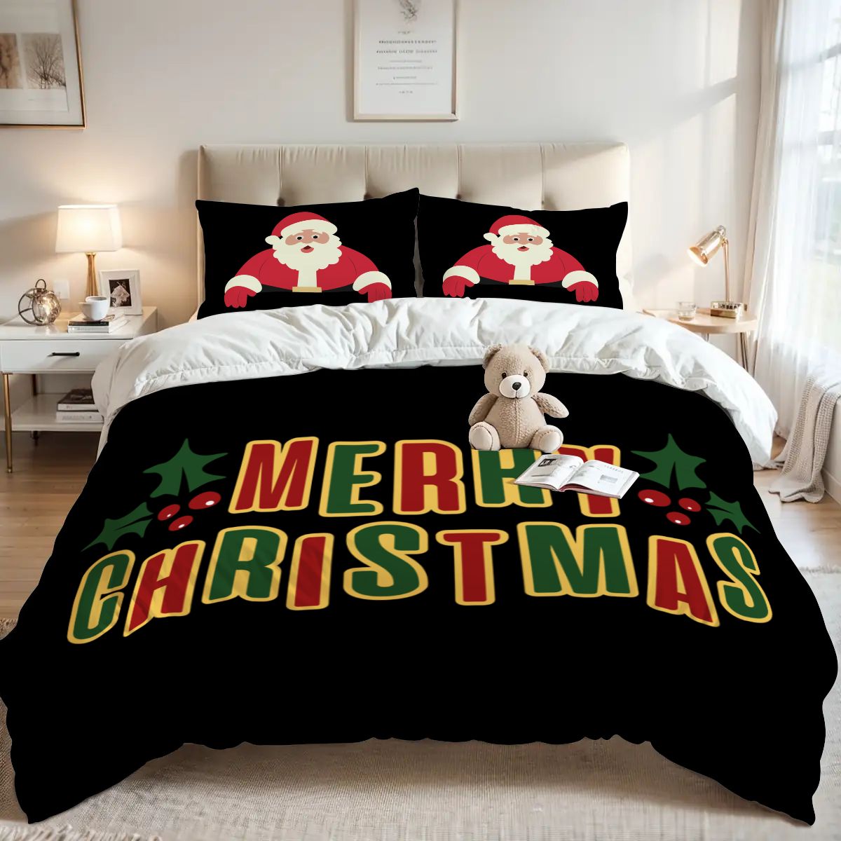 Colorful Christmas Tree Queen Duvet Cover Set – Festive Holiday Vibes
