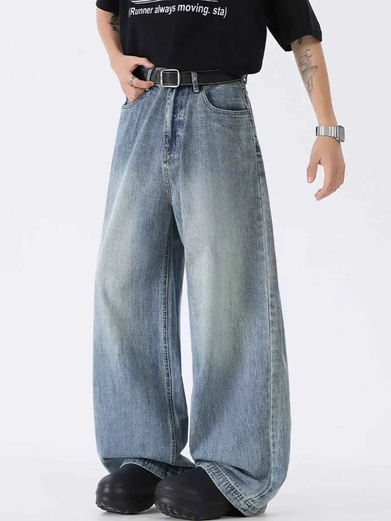 Men's Full Size Wide Leg Vintage Wash Jeans Plus Size