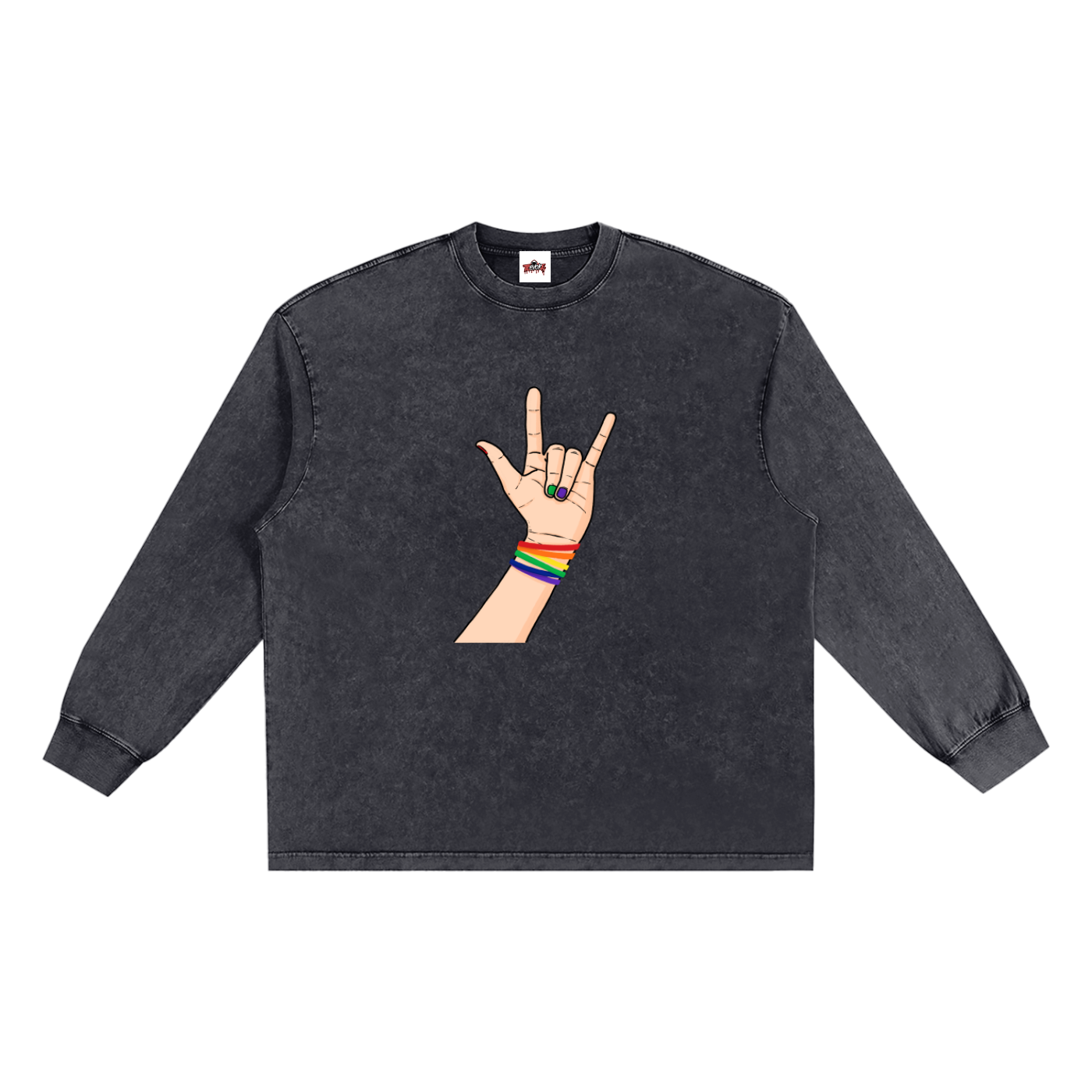 Women's Vintage Long Sleeve T-Shirt in Cotton with Frayed Details