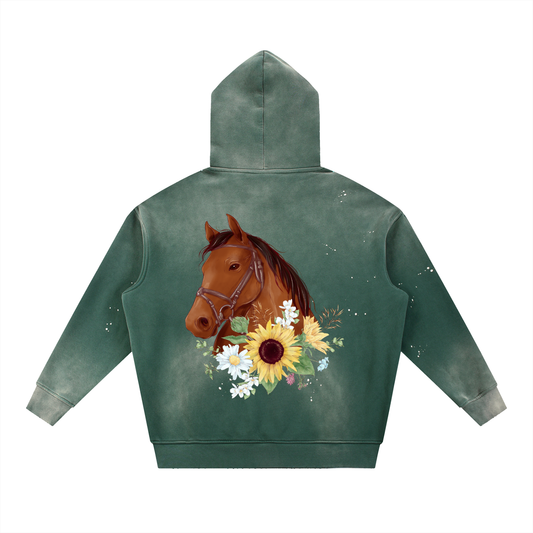 Women Vintage Washed Frayed Fleece Hoodie