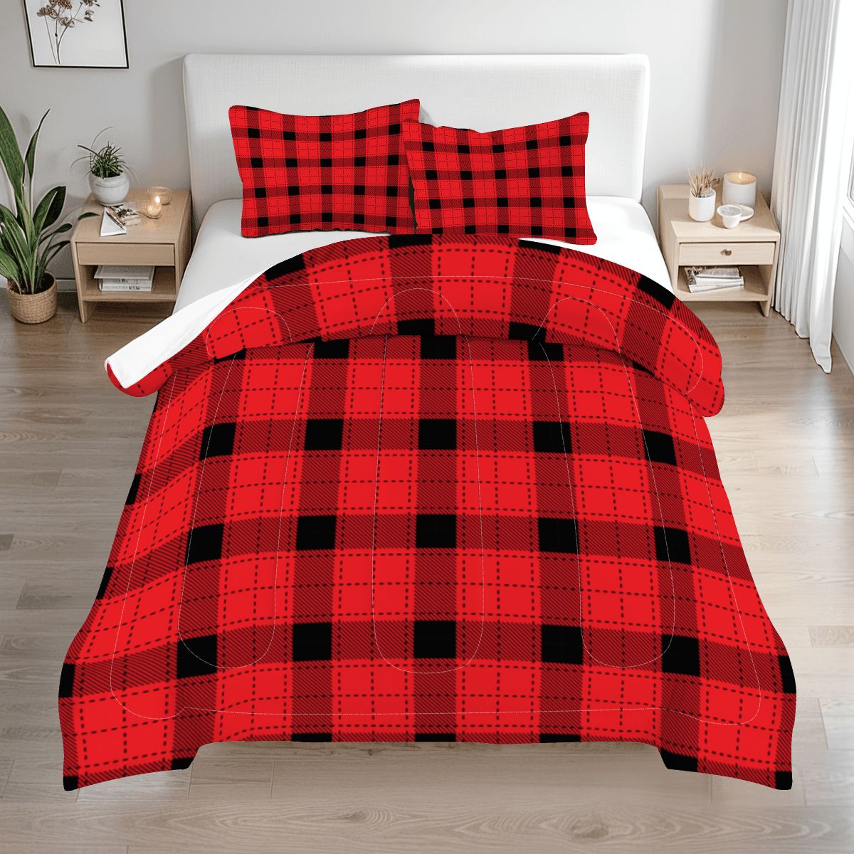 Checkerboard Queen Comforter Set – Festive Holiday Bedding