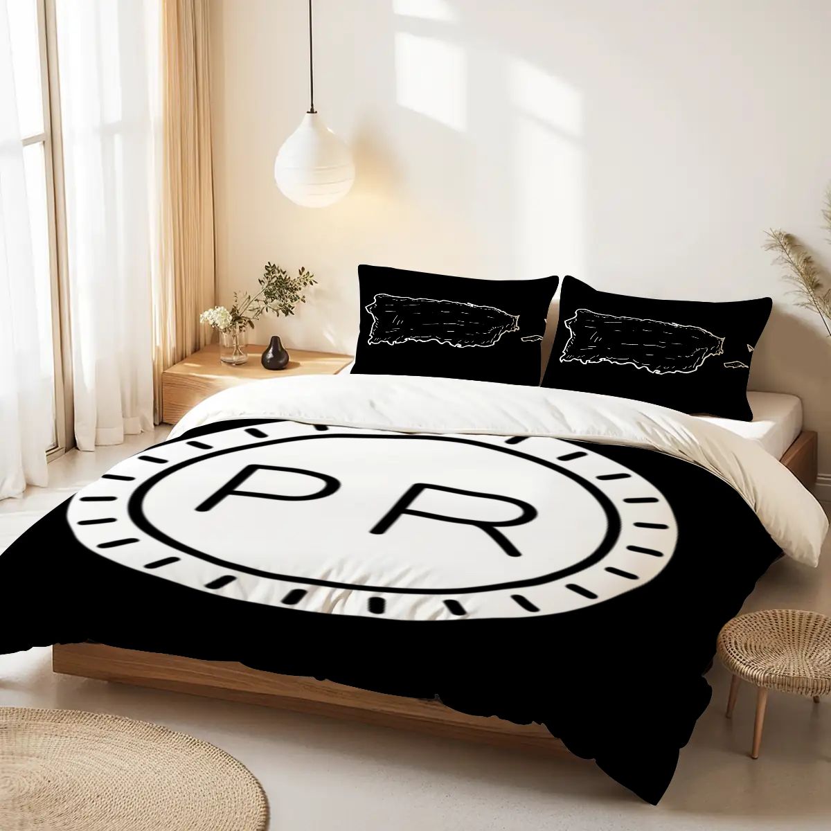 Minimalist Puerto Rican Bedding – Queen Duvet Cover in Black and White