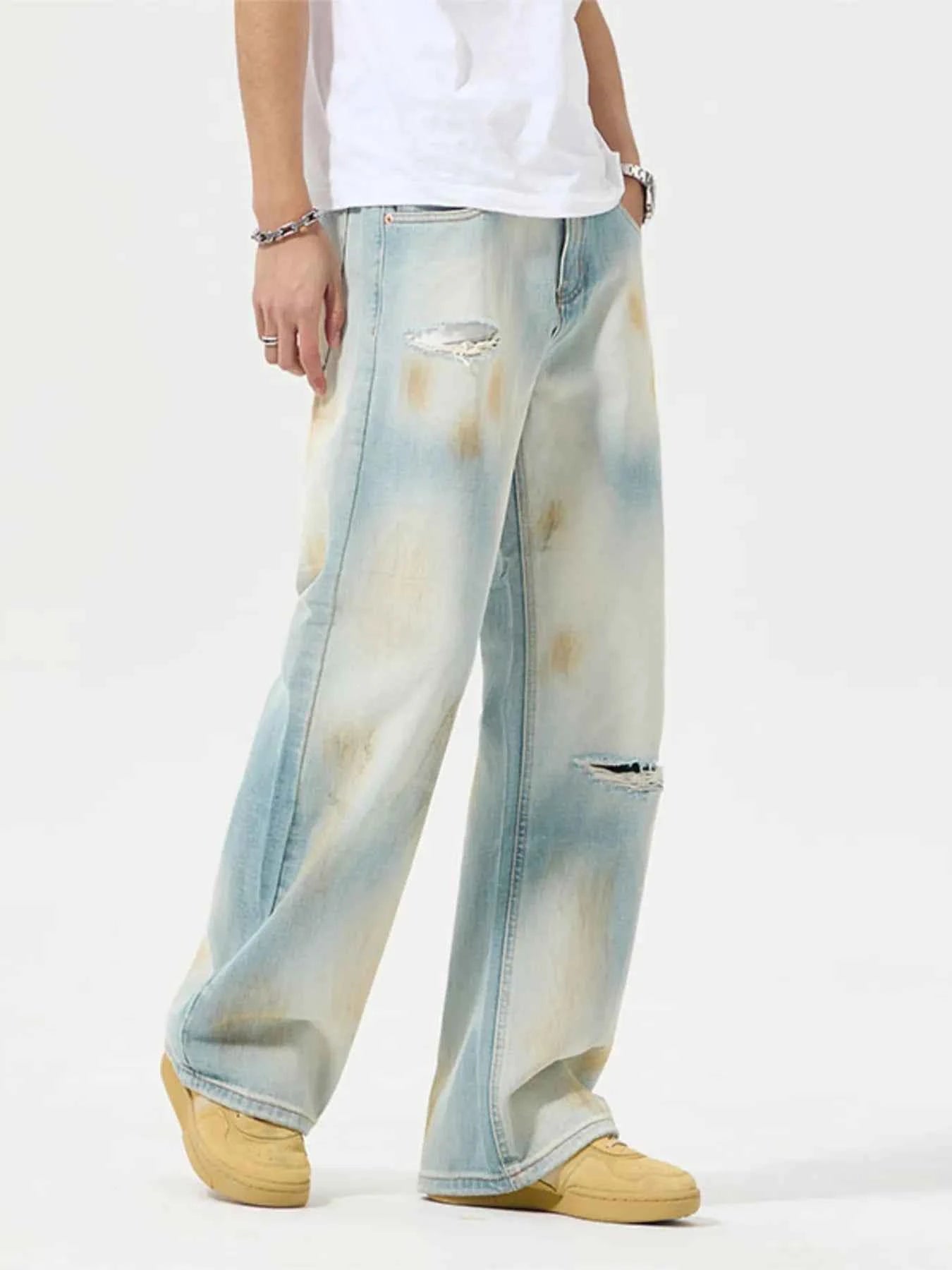 Men's Distressed Wide Leg Jeans