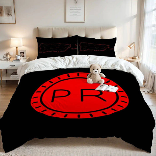 Puerto Rico Queen Duvet Cover Set – Black & Red Island Pride Bedding