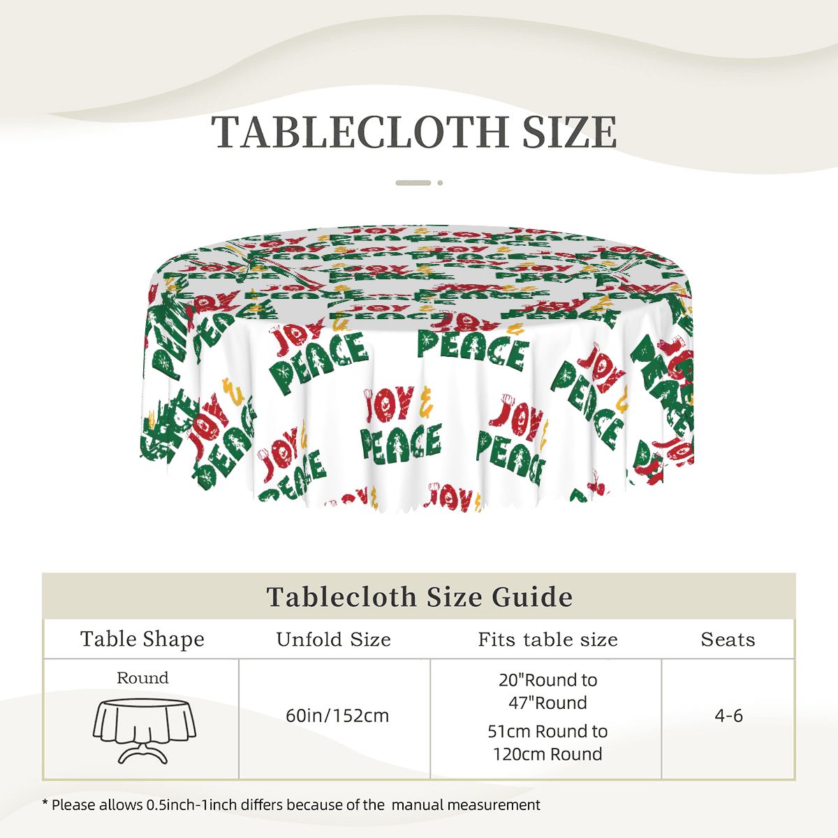 Wavy Edge Round Tablecloth 60" Waterproof