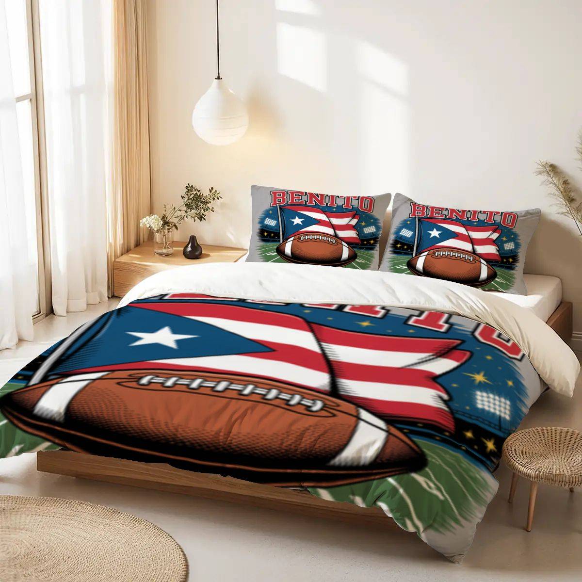Queen Duvet Cover Set Benito Football Trendy Boys Room Gift Decor